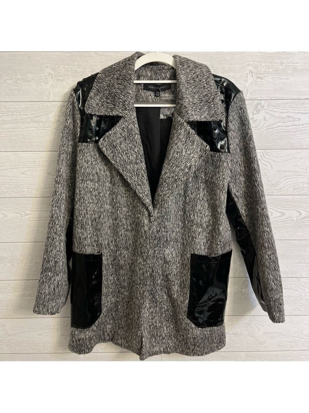 English Rose Women's Black Faux Fur/Leather Mid Length Coat. Size M